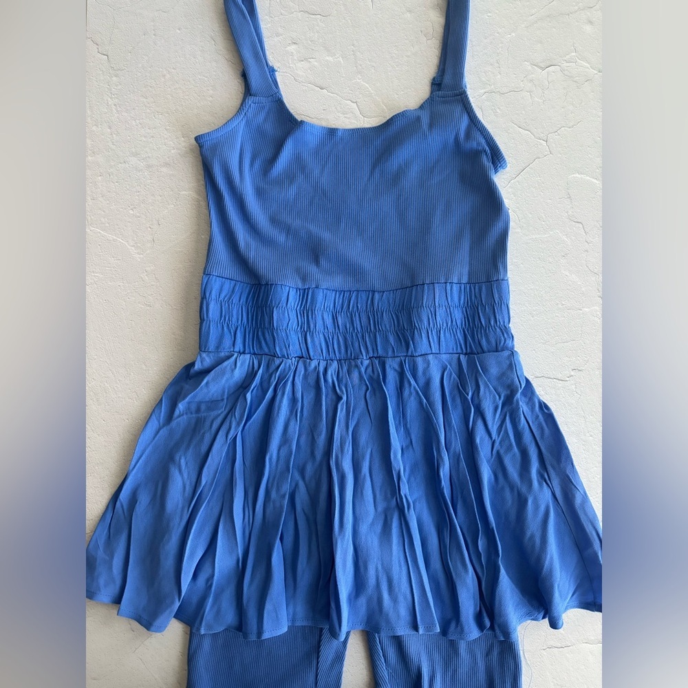 FP Movement by Free People Blue Ribbed Jumpsuit Romper